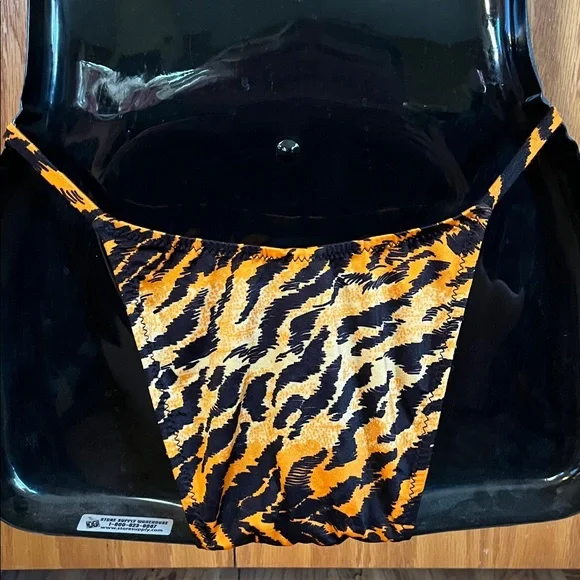 Vintage Skinz 80s 90s black orange Tiger Stripe String Skimpy Bikini XS Small - Picture 6 of 11